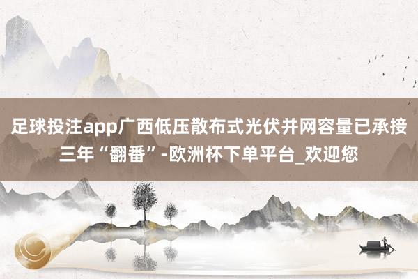 足球投注app广西低压散布式光伏并网容量已承接三年“翻番”-欧洲杯下单平台_欢迎您