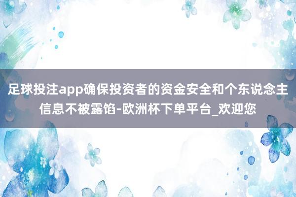足球投注app确保投资者的资金安全和个东说念主信息不被露馅-欧洲杯下单平台_欢迎您
